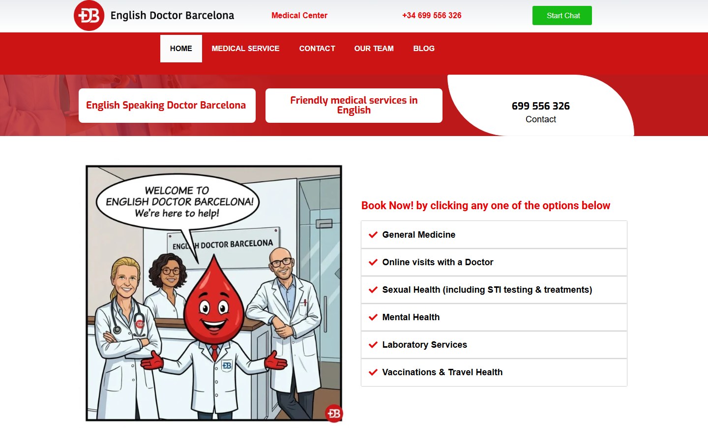 English Doctor Barcelona website screenshot