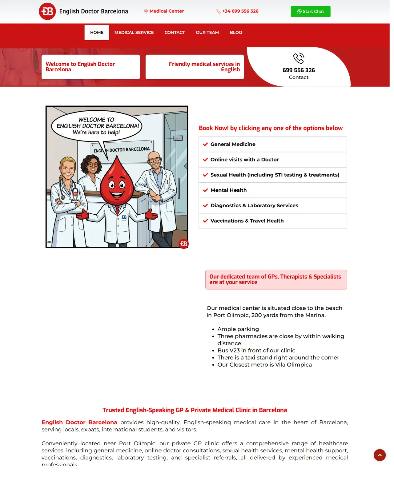 English Doctor Barcelona homepage screenshot