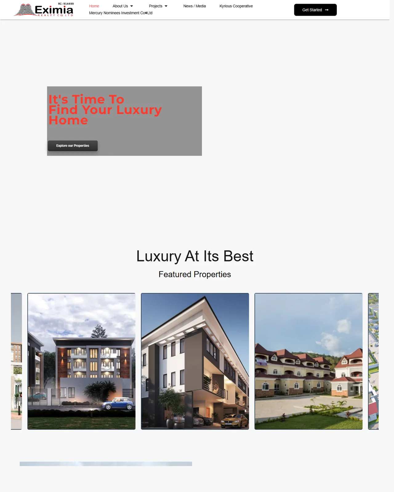 Eximia Realty website screenshot
